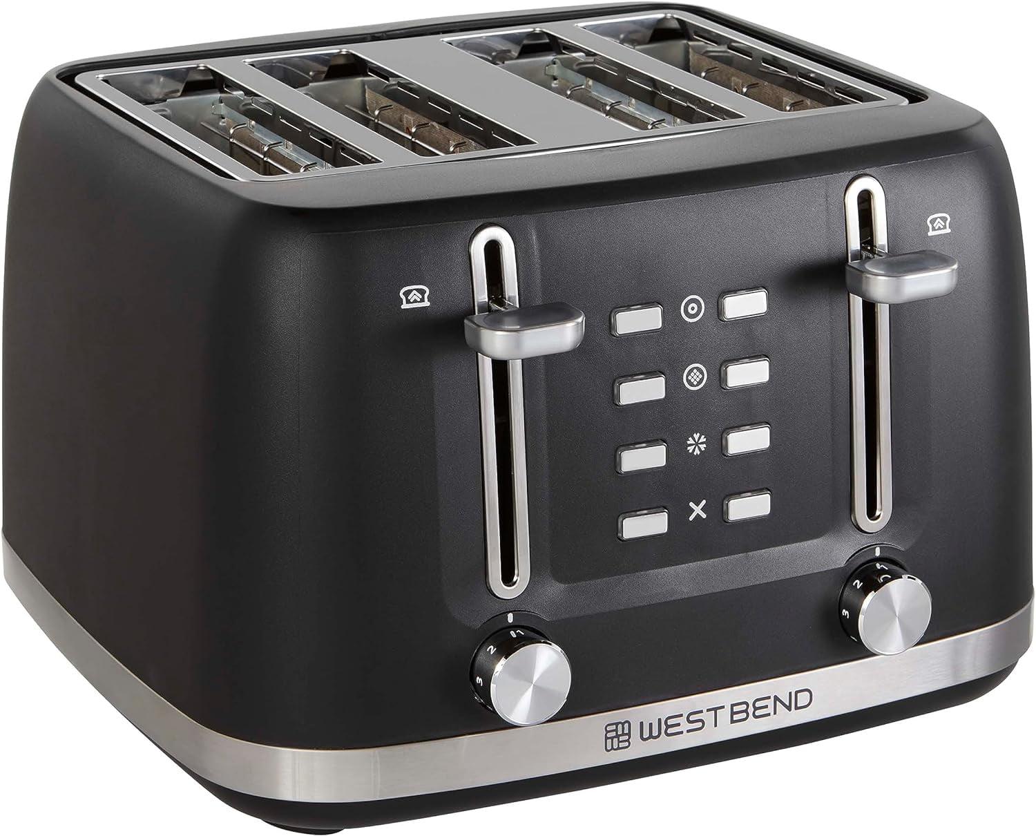 Black Stainless Steel 4-Slice Toaster with Wide Slots and Crumb Tray