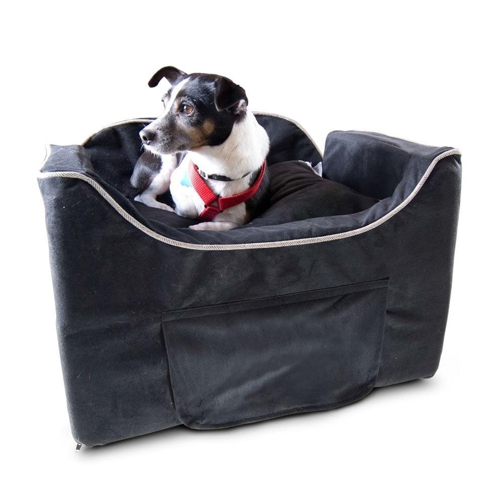 Small Black Microsuede Dog Car Seat with Storage Tray