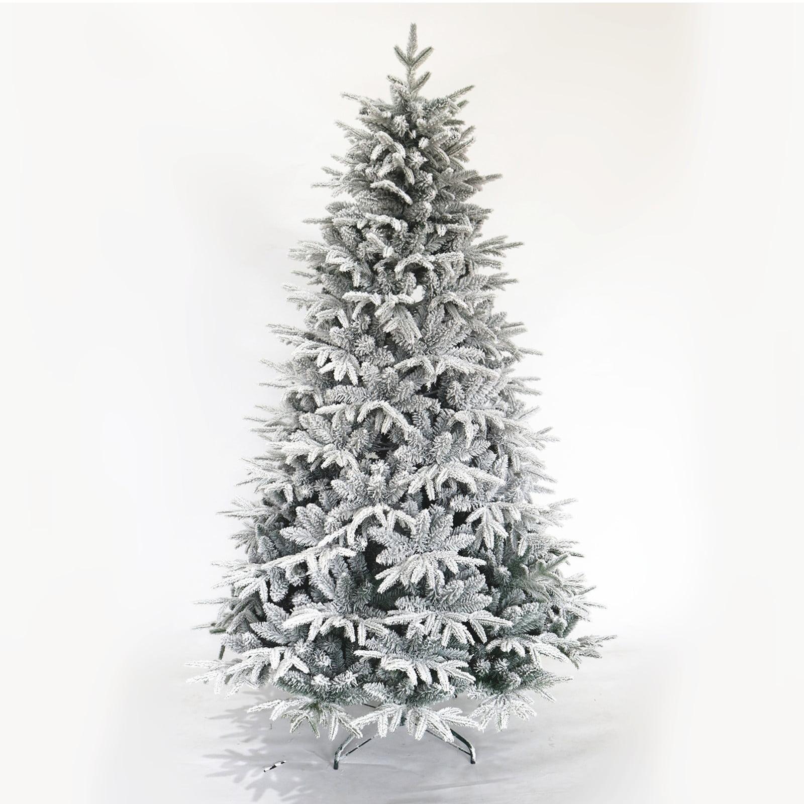 7Ft Flocked Artificial Christmas Tree with Metal Stand, Unlit Xmas Tree with 1100 Realistic Tips for Home Decoration (White)