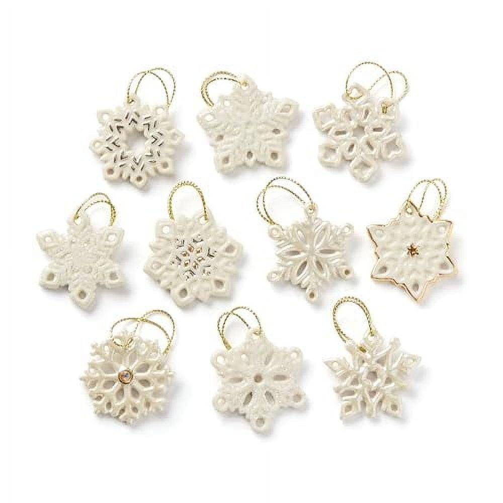 Mini White Porcelain Snowflake Ornament Set, 10-Piece