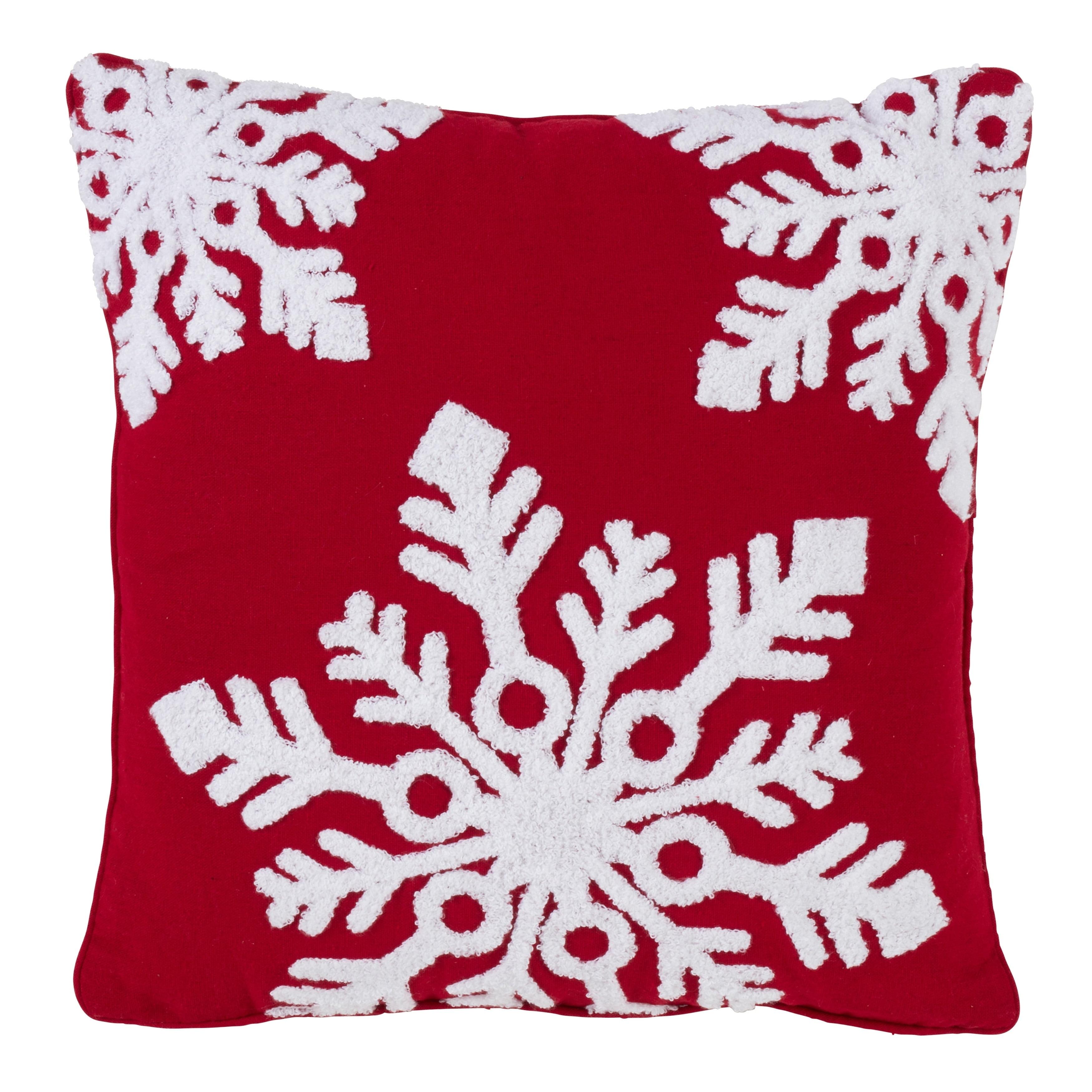 Red and White Snowflake Square Throw Pillow with Down Filling