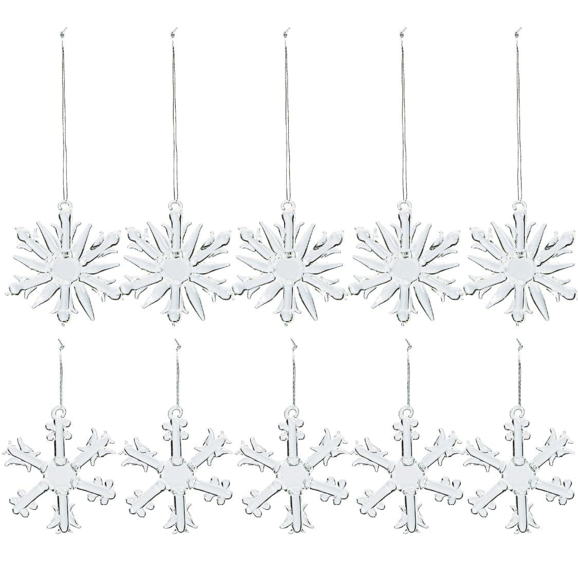 Clear Glass Snowflake Ornaments Set - 12 Pieces