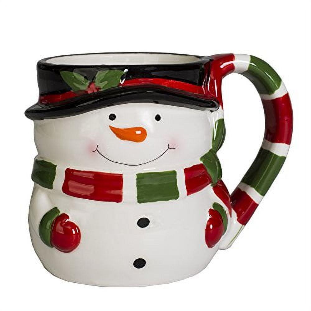 Snowman Holiday Ceramic Christmas Mug with Striped Scarf, 12 oz