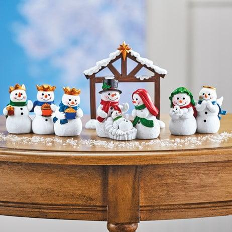 Hand-Painted Snowman Nativity Scene 4-Piece Resin Set