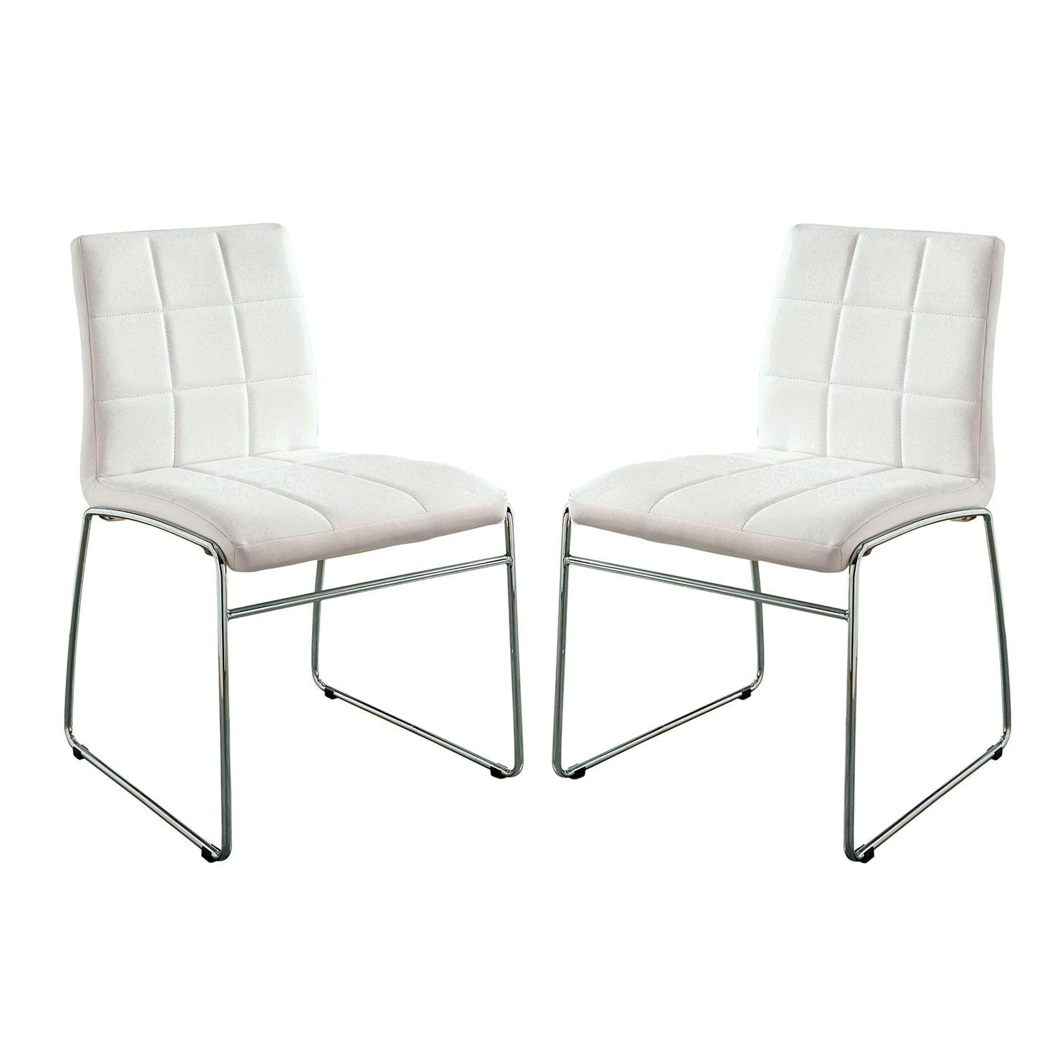 Contemporary White Faux Leather Side Chair with Metal Legs