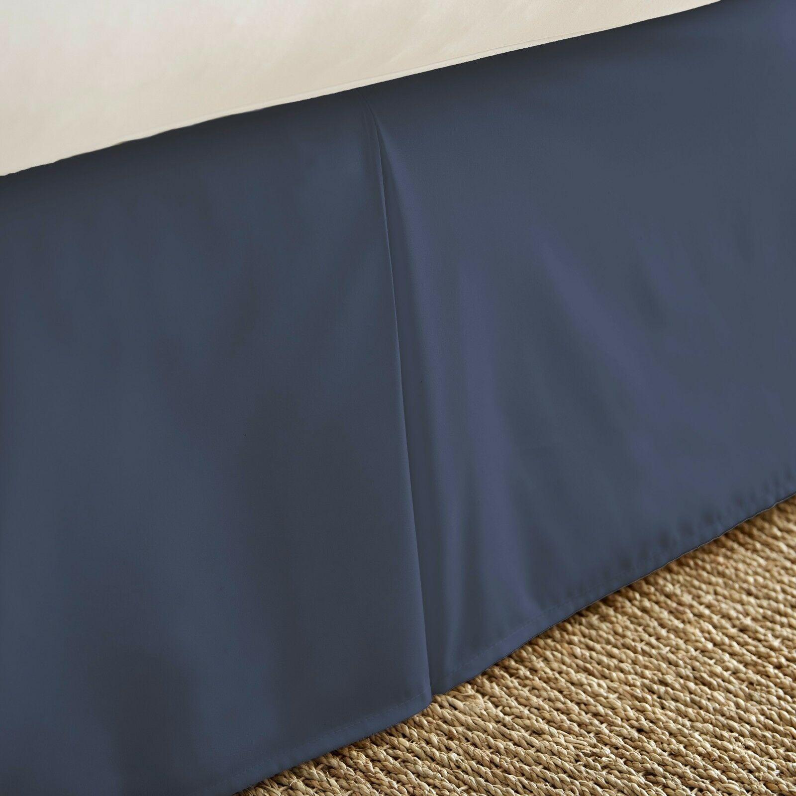 Navy Blue Cotton Queen Pleated Bed Skirt