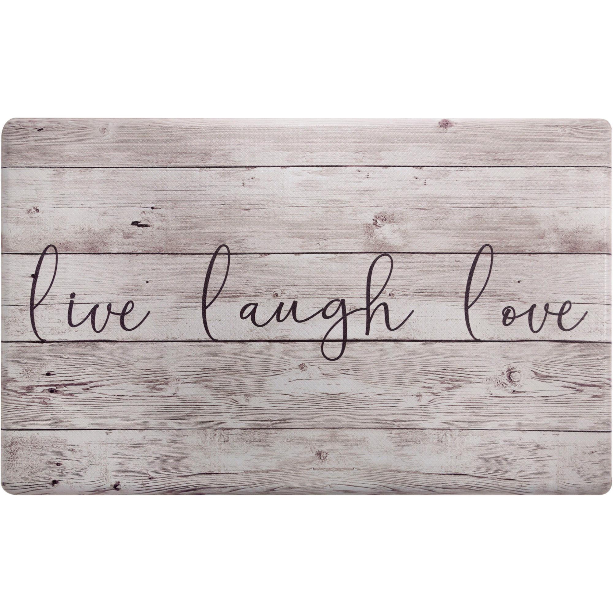 Beige and Brown Live Laugh Love Anti-Fatigue Kitchen Mat