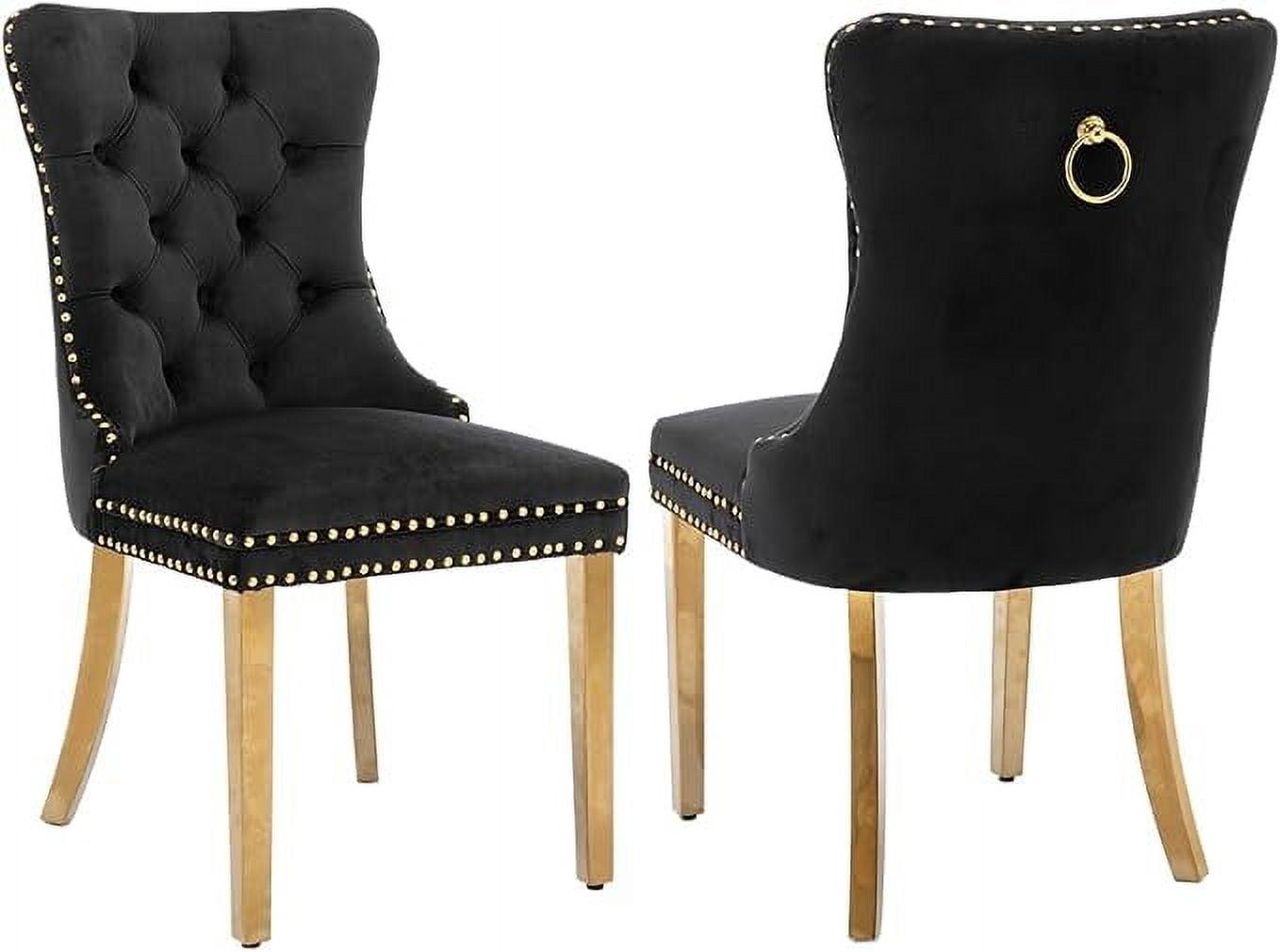 LegaHome Dining Chairs Set of 2, Modern Upholstered Velvet Dining Room Chairs with Nailhead Trim and Golden Stainless Steel Plating Solid Wood Legs, Tufted Button Padded Chairs Set for Kitchen, Black