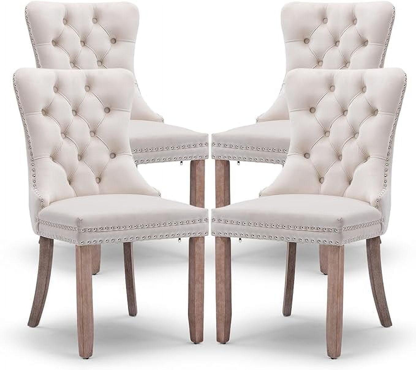 SoarFlash Velvet Dining Chairs Set of 4, Tall Back Side Chair, Modern Upholstered High-end Tufted Side Chair with Button Back Ring, Solid Wood Legs (Beige)