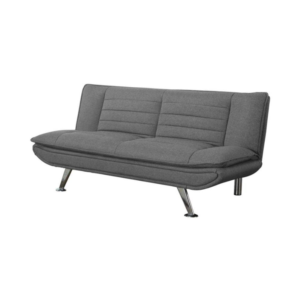 Modern Gray Velvet Sleeper Sofa with Tufted Design and Chrome Legs
