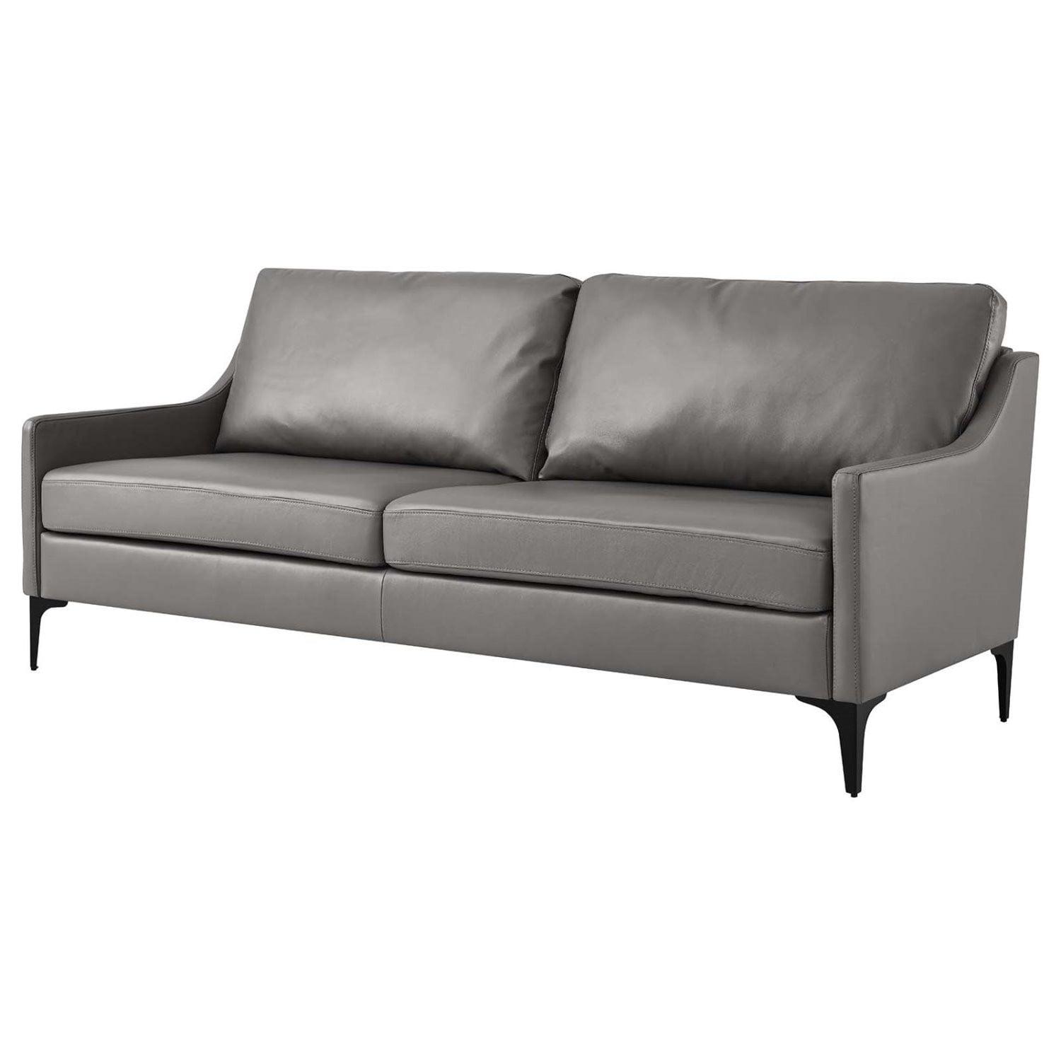 Modway Corland Modern Style Leather and Metal Sofa in Gray Finish