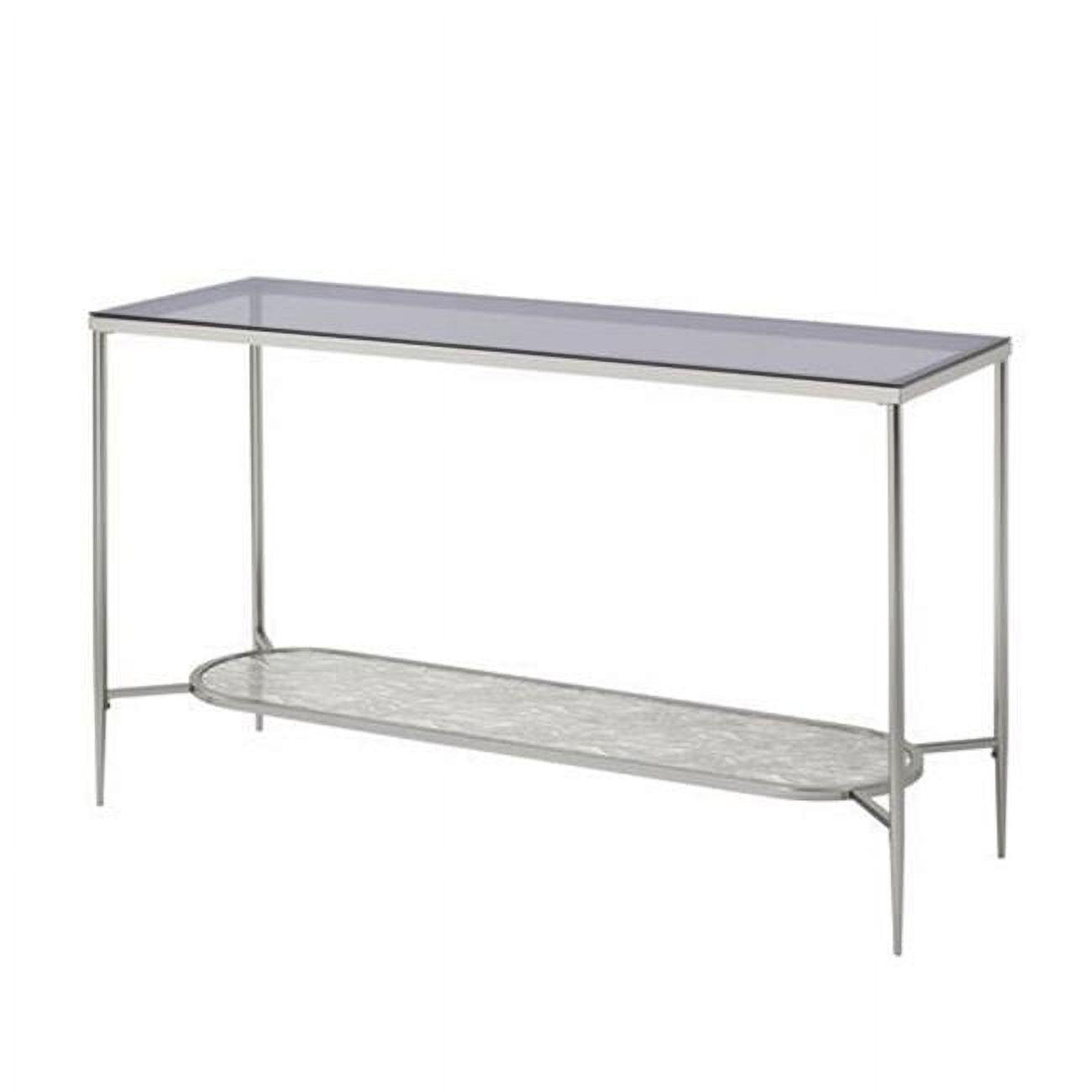 Silver Metal and Glass Sofa Table with Storage Shelf