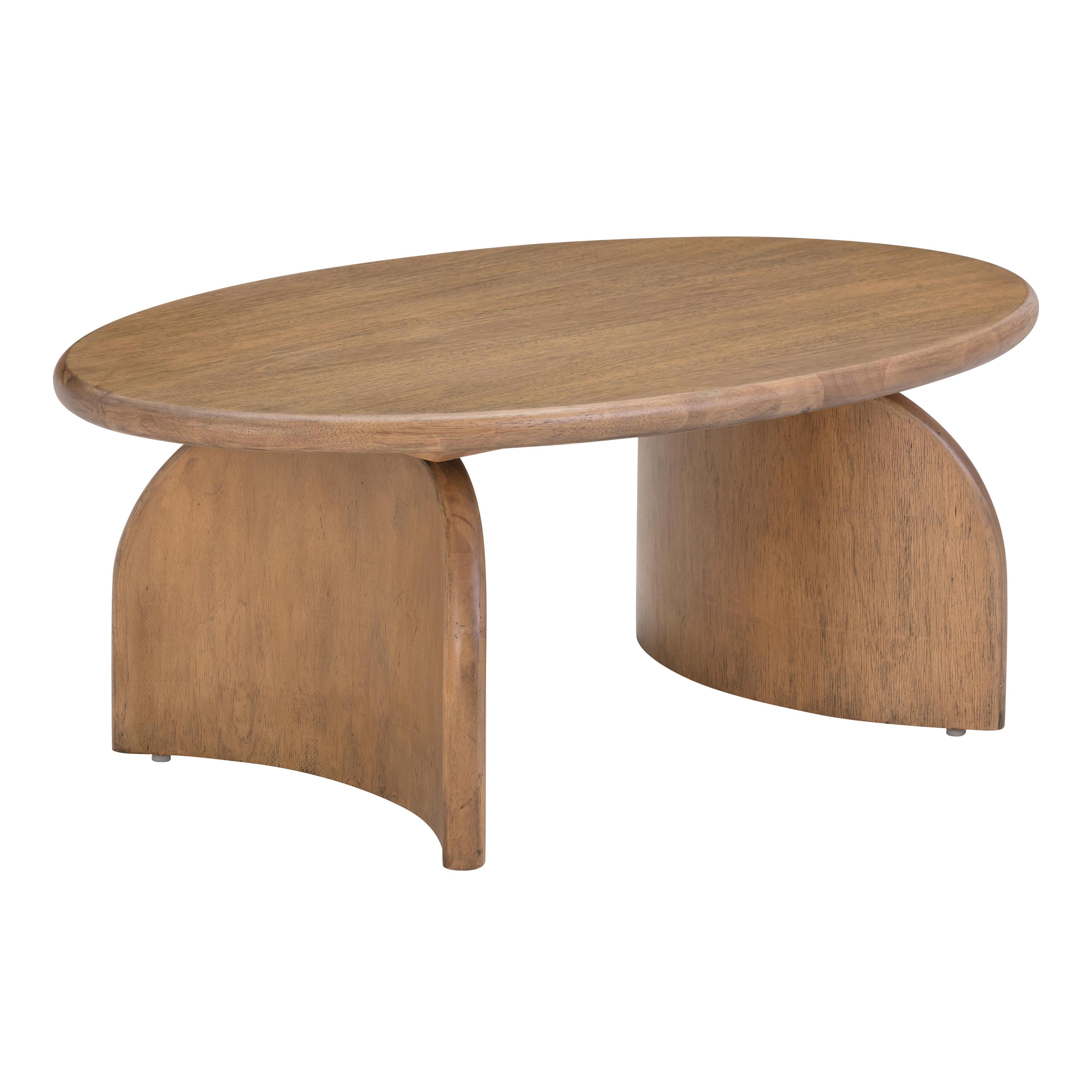 Contemporary Sofia Cognac Oval Wooden Outdoor Coffee Table with Storage