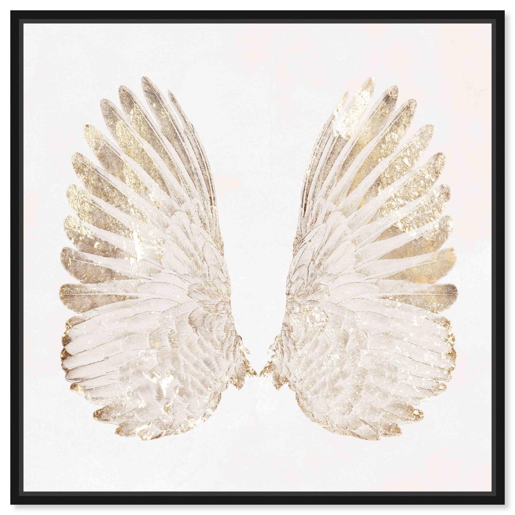 Art Remedy Soft Angel Wings Canvas Elegant White Gold Wall Art by Art Remedy