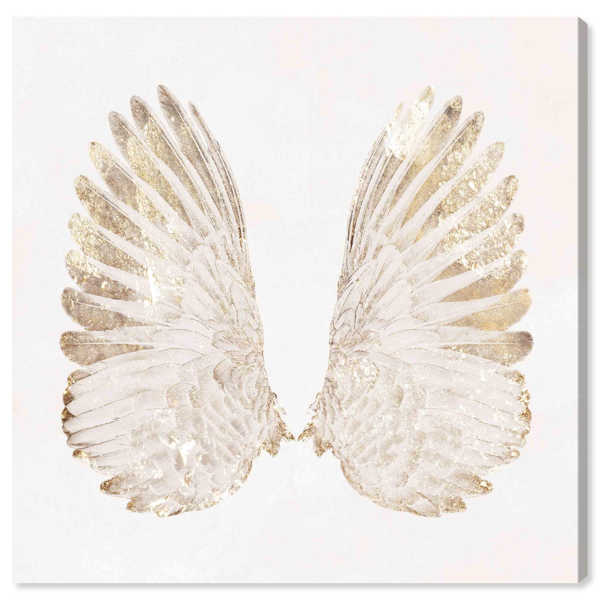 Art Remedy Soft Angel Wings Canvas Elegant White Gold Wall Art by Art Remedy