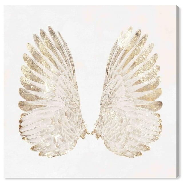 Art Remedy Soft Angel Wings Canvas Elegant White Gold Wall Art by Art Remedy