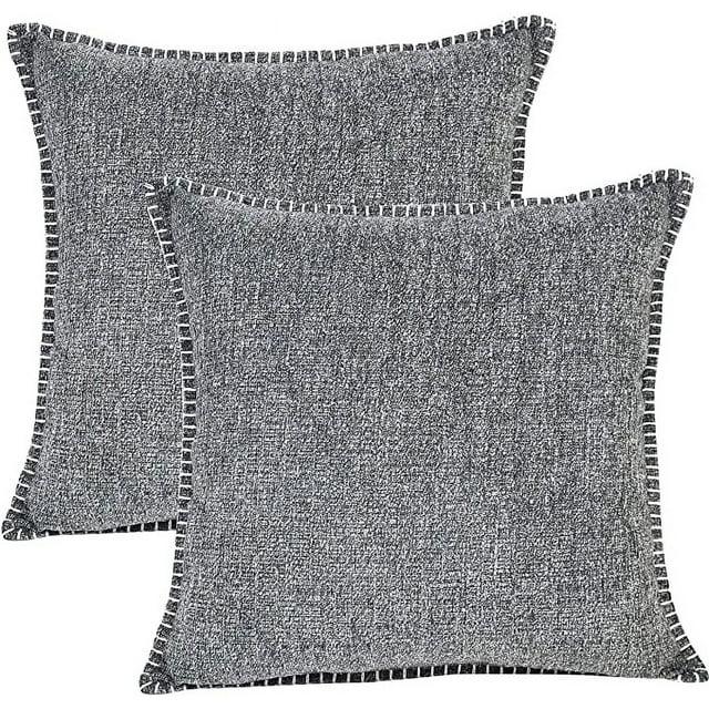 Oveesha Soft Chenille Throw Pillow Covers With Stitched Edge (Set of 2)