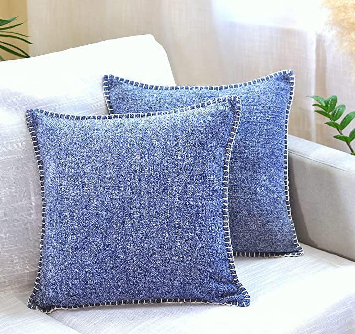 Soft Chenille Throw Pillow Covers With Stitched Edge (Set of 2)