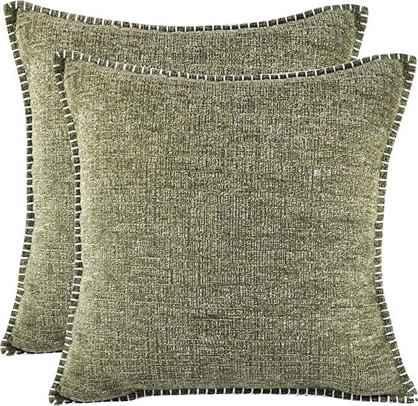 Soft Chenille Throw Pillow Covers With Stitched Edge (Set of 2)