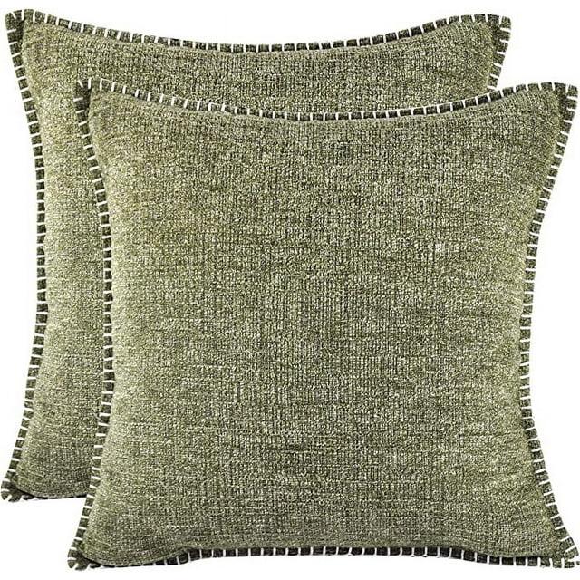 Oveesha Soft Chenille Throw Pillow Covers With Stitched Edge (Set of 2)