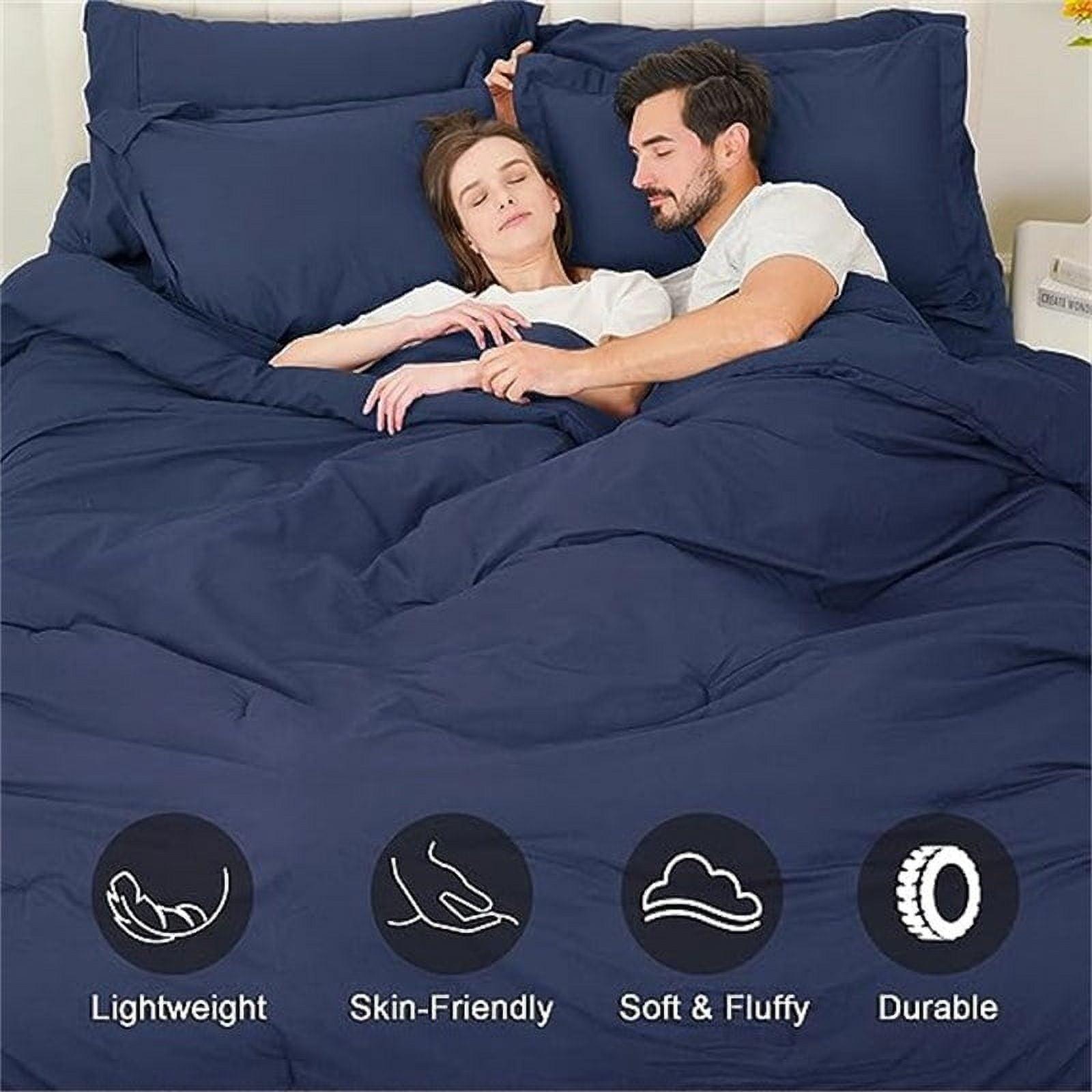 Navy Blue Queen Microfiber Down Alternative Bed Set