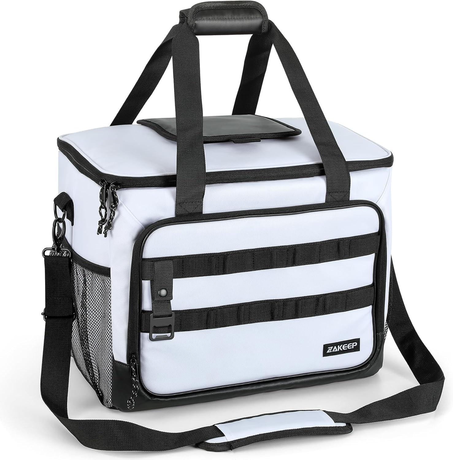 White 60-Can Large Leakproof Insulated Cooler Bag with Adjustable Straps