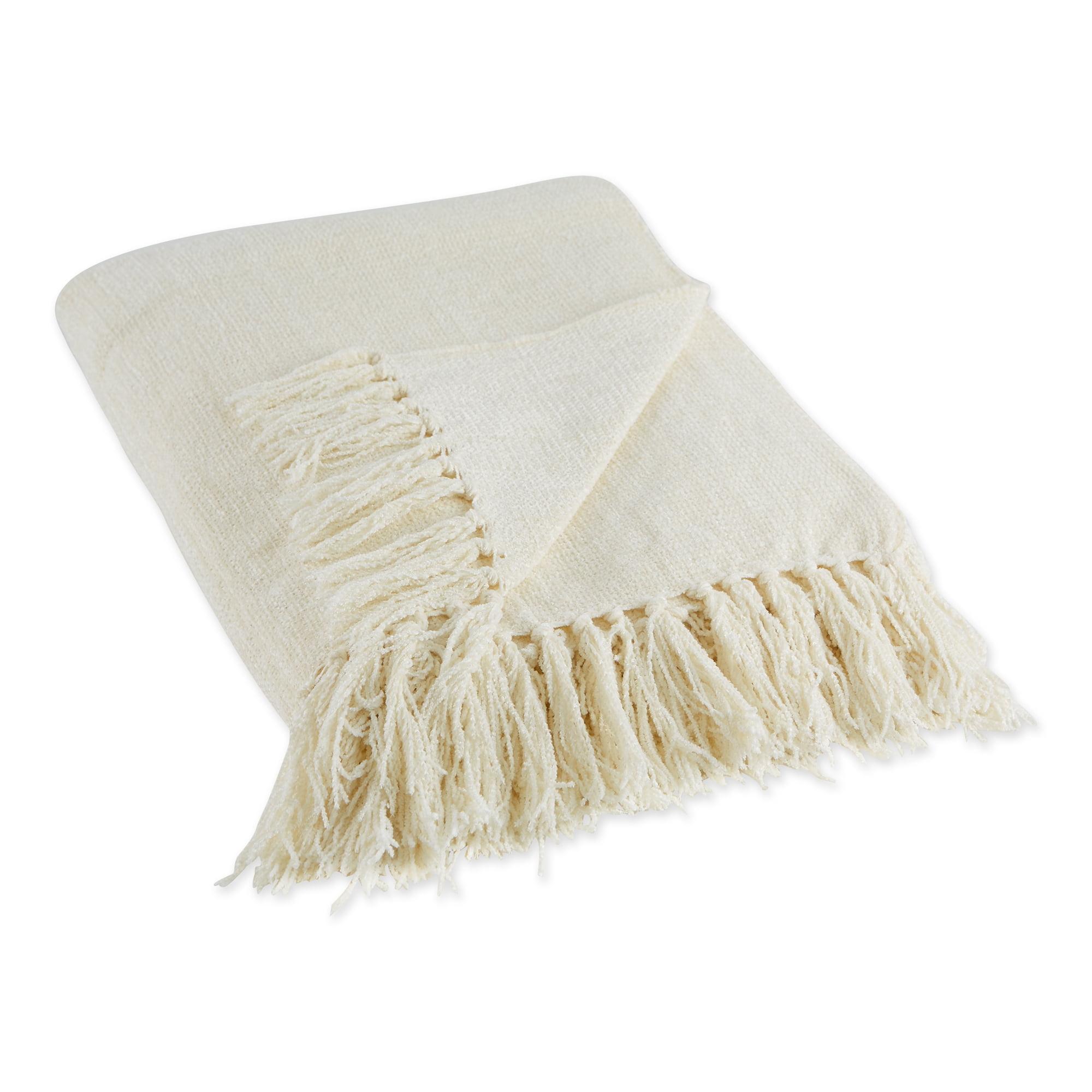 50"x60" Soft Chenille Throw Blanket Cream - Design Imports: Hypoallergenic, Woven Polyester, Machine Washable