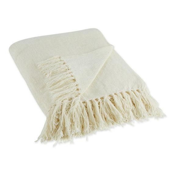 50"x60" Soft Chenille Throw Blanket Cream - Design Imports: Hypoallergenic, Woven Polyester, Machine Washable