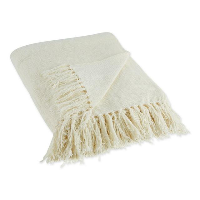 50"x60" Soft Chenille Throw Blanket Cream - Design Imports: Hypoallergenic, Woven Polyester, Machine Washable