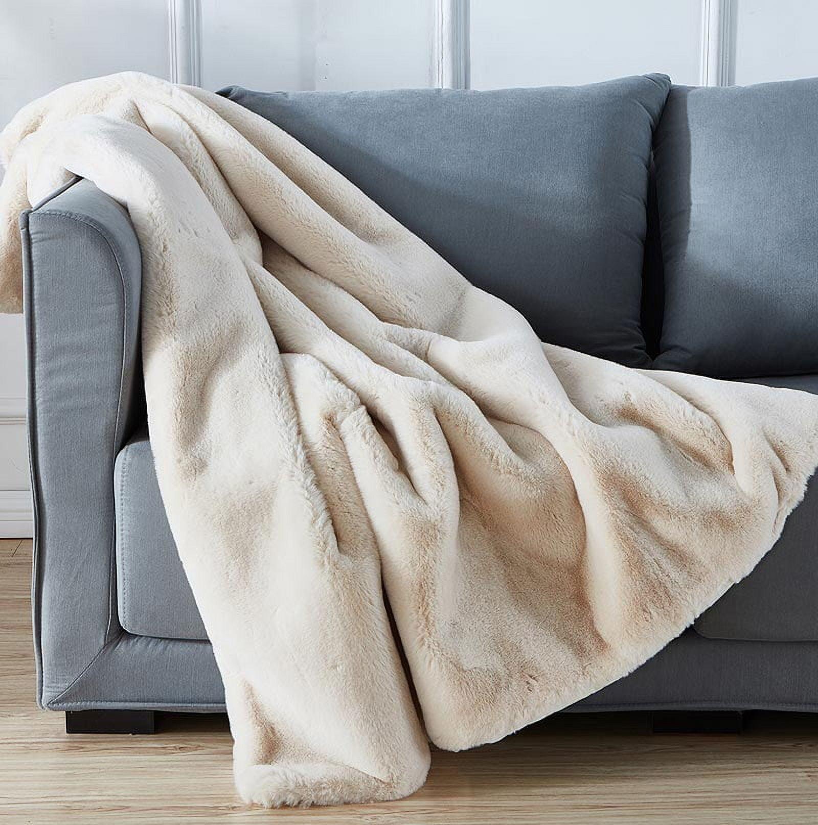 Beige Reversible Faux Fur Throw Blanket 50" x 60"