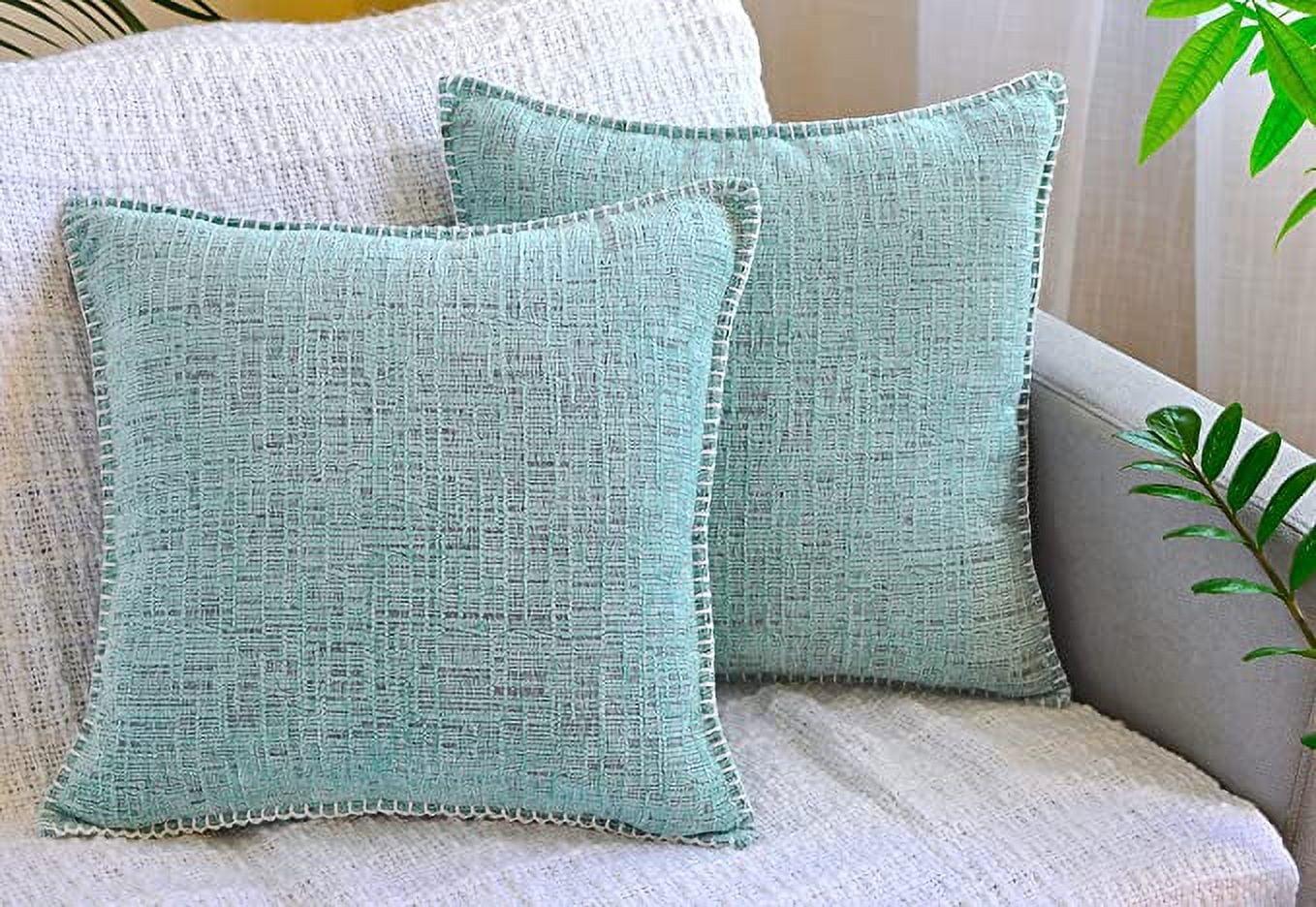 Light Turquoise Chenille Square Throw Pillow Covers Set