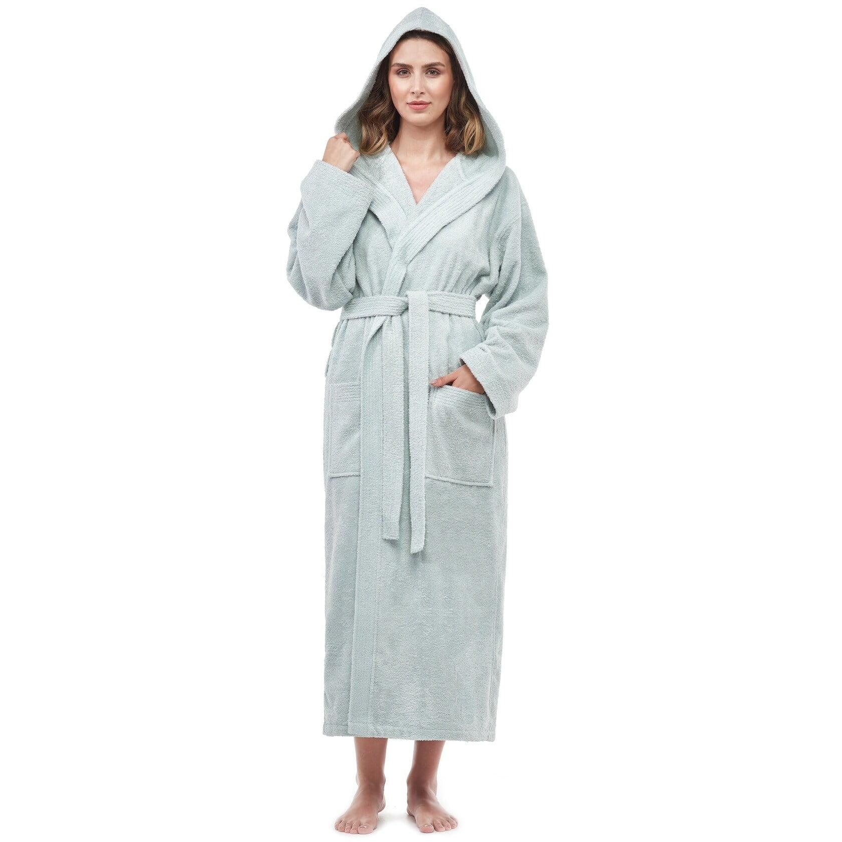 Soft Turkish Terry Cotton Women's Hooded Bathrobe Seafoam - L