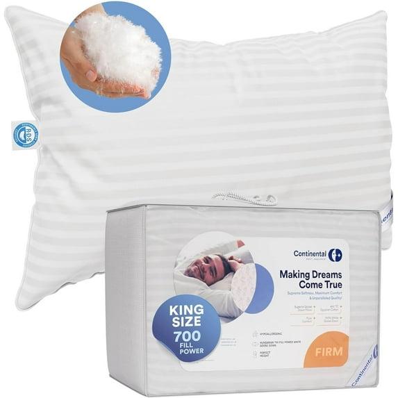 Continental Bedding Soft 700 Fill Power Goose Down Pillow King Size Pack of 1