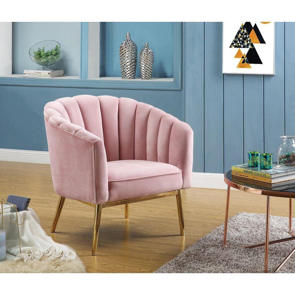 31" Colla Accent Chair Blush Pink Velvet/Gold Finish - Acme Furniture: Tufted, Leather Upholstery, Wood Frame