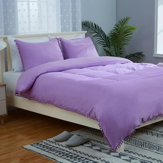 Fringe Duvet Cover King Size, Soft Washed Microfiber Duvet Cover Set for All Season, Girls Duvet Cover Set 3 Pieces with Zipper Closure, Lavender, 104x90 inches