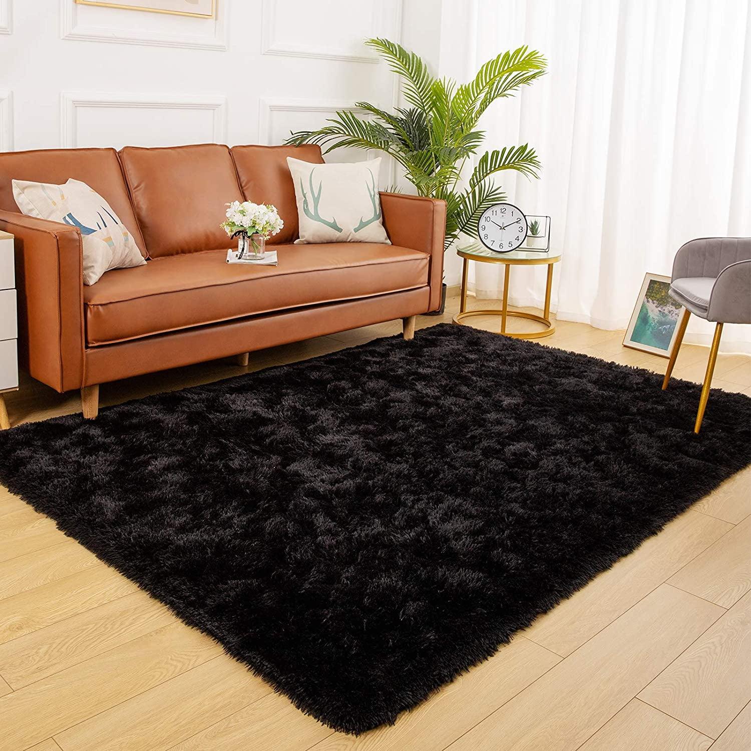 Fluffy Area Rug, Modern Abstract Fluffy Area Rug Indoor Soft Area Rug Faux Area Rug for Bedroom Living Room,Black,8' x 10'