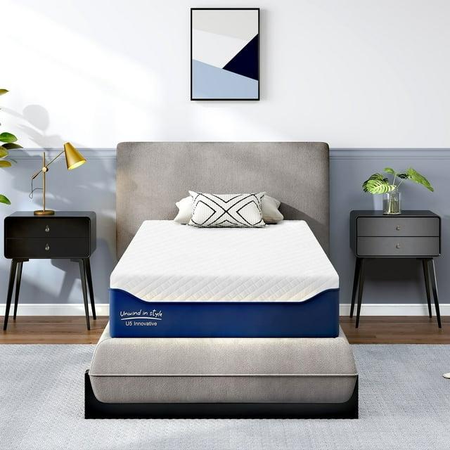 SogesPower 12 inches King Size Hybrid Mattress Gel Memory Foam Mattress, Medium Firm Memory Foam Mattress with Washable Cover, Bed Mattress for Pressure Relief, CertiPUR-US Certified, Blue+White