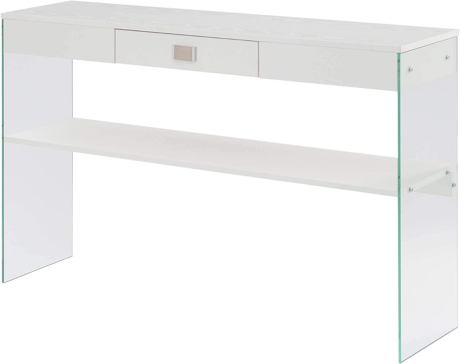 Modern 48" Glass-Top Console Table with Drawer and Shelf