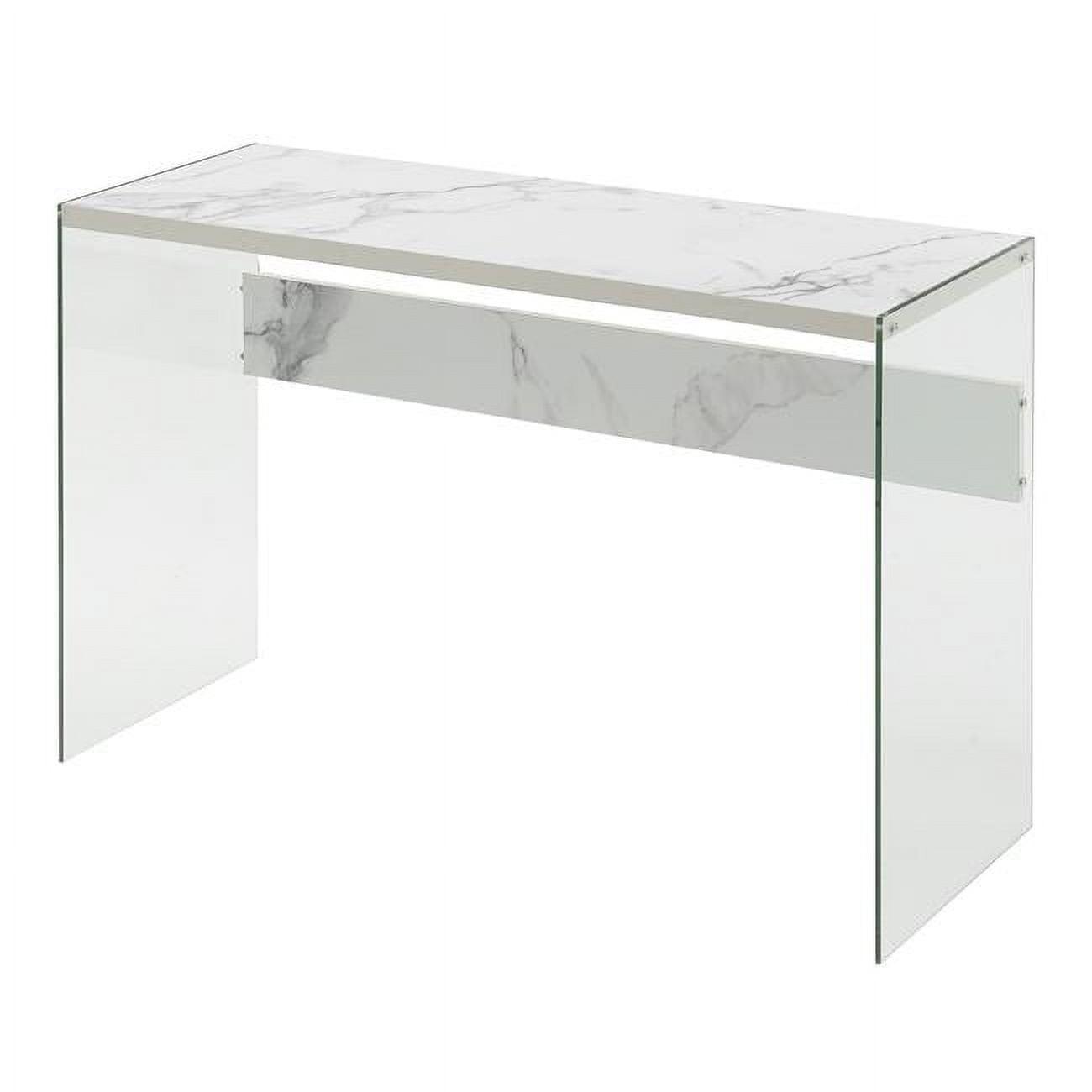 SoHo Chic White Faux Marble Console Table with Tempered Glass Sides