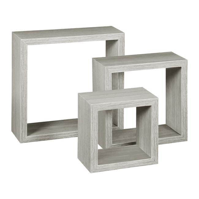 Weathered Grey 3-Piece Floating Wood Wall Shelf Set