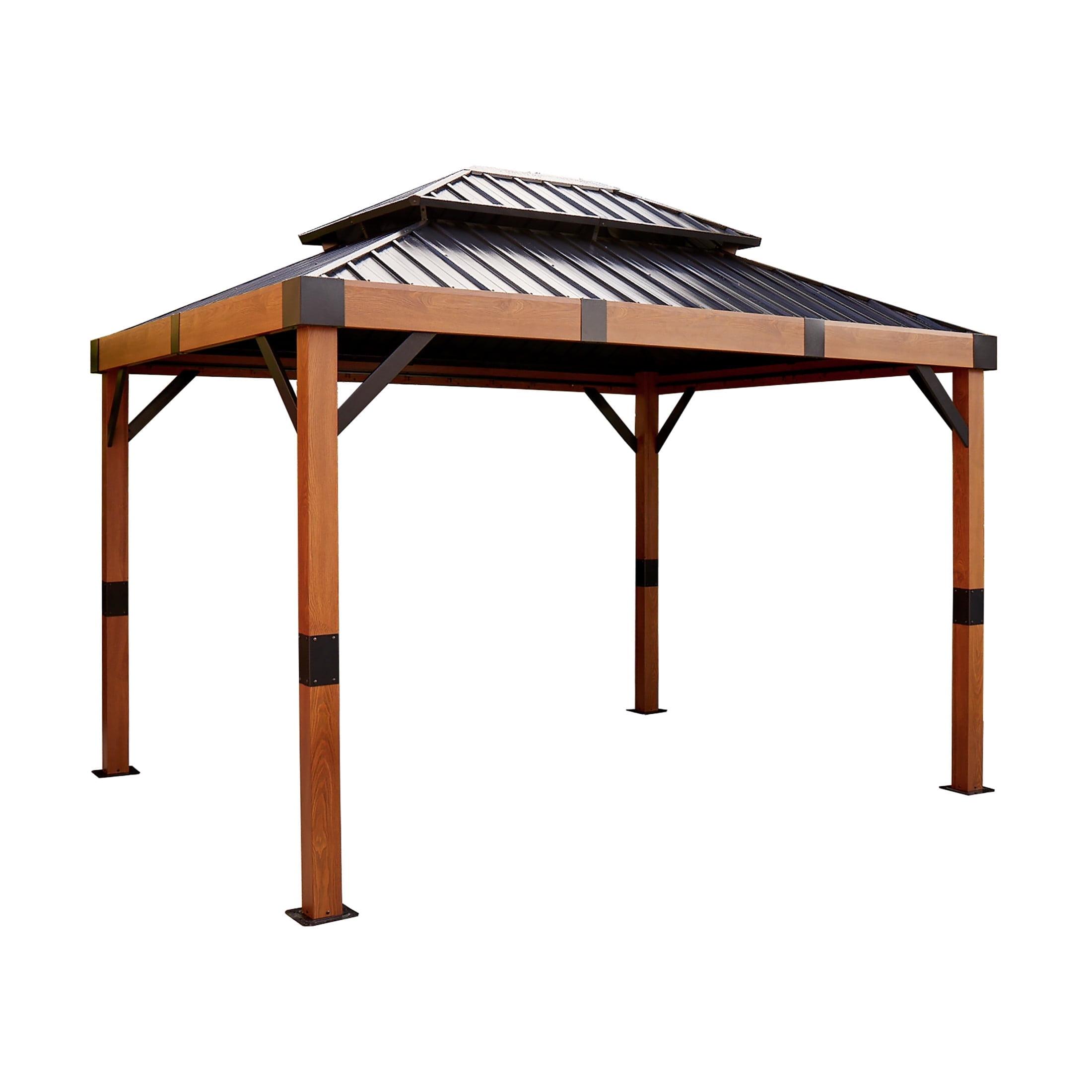 Sojag Outdoor 10' x 12' Fontana Hardtop Double Roof Gazebo Outdoor Sun Shelter, Wood and Black