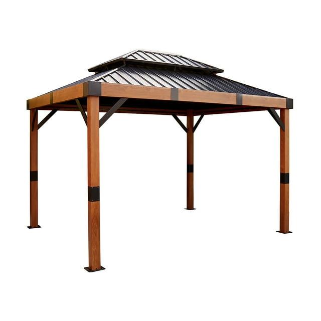 Sojag Outdoor 10' x 12' Fontana Hardtop Double Roof Gazebo Outdoor Sun Shelter, Wood and Black