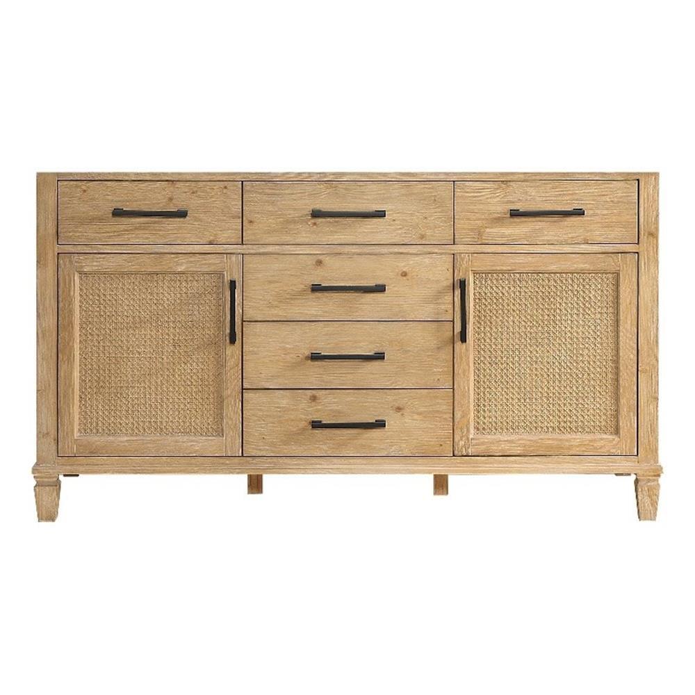 Solana 60" Weathered Fir Double Vanity Base with Rattan Accents