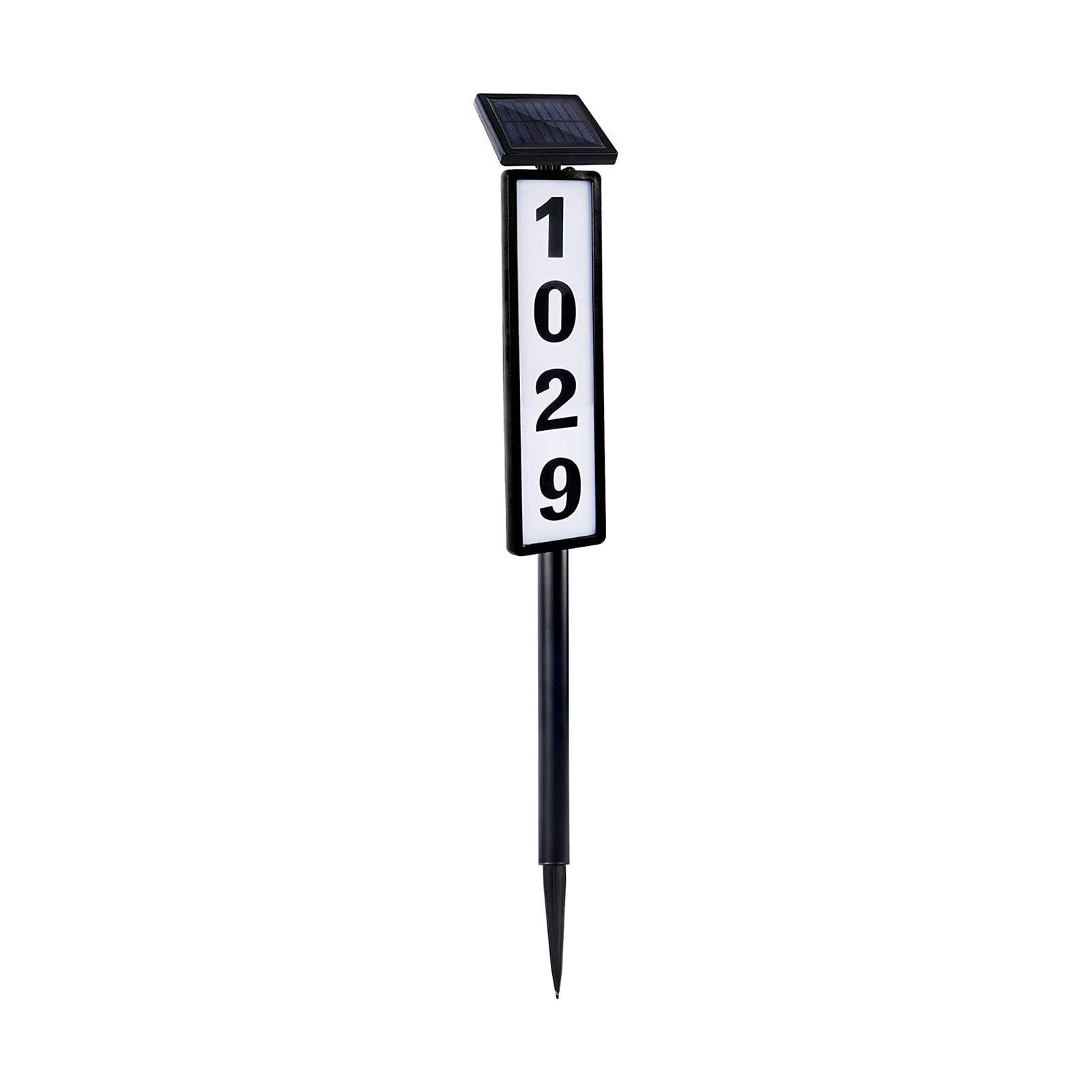 Solar Powered Black and White Metal Address Sign with LED Light