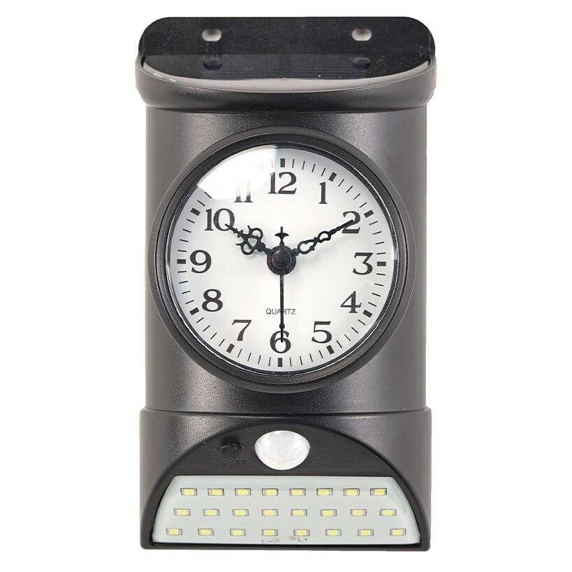 Black Solar Light Up Outdoor Wall Clock with Humidity Sensor