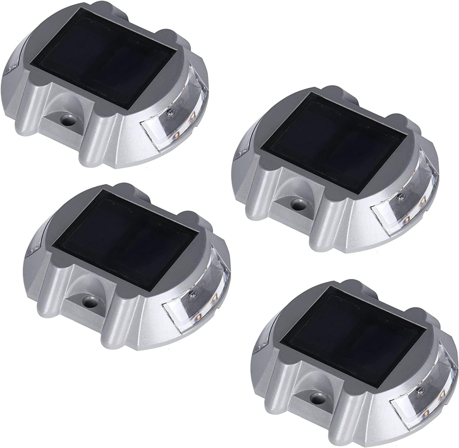 Solar Deck Lights 4 Pack LED Dock Lights Solar Driveway Lights for Walkway, Stair and Step Cast Aluminum