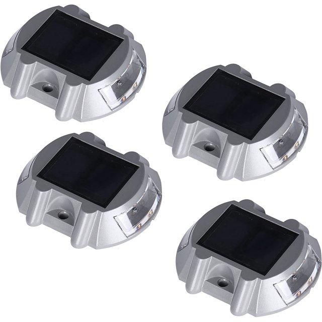 Solar Deck Lights 4 Pack LED Dock Lights Solar Driveway Lights for Walkway, Stair and Step Cast Aluminum