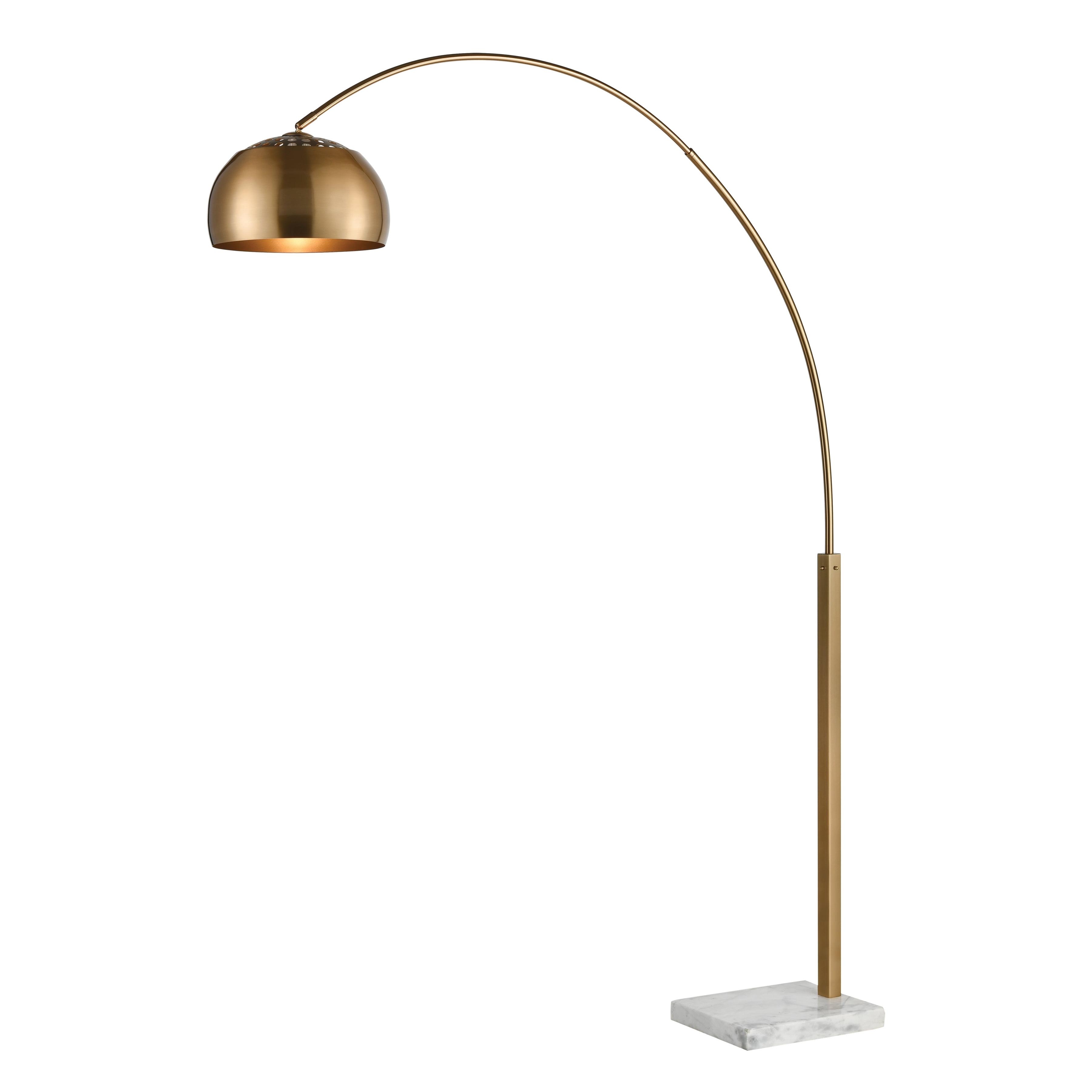 Aged Brass and White Marble Arc Floor Lamp