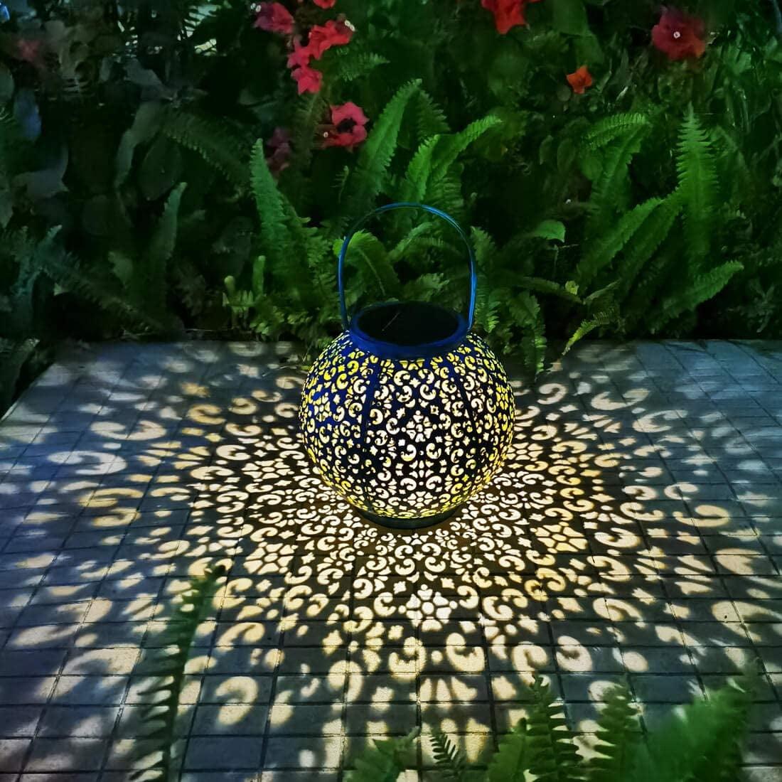 Solar Large Lantern Outdoor Hanging Lights Metal Decorative Garden Lights Waterproof Table Lamp for Patio, Courtyard, Party Decorations (1 Pack, Teal Blue)