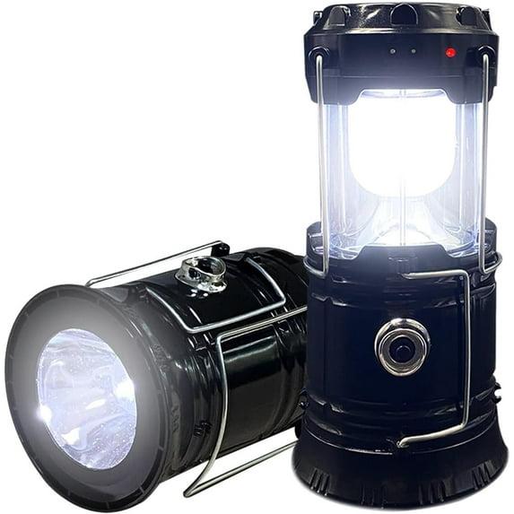 Maison Products 2-Pack Collapsible Camping Lantern Solar USB Rechargeable Portable Lightweight Waterproof LED Flashlight Survival Kits